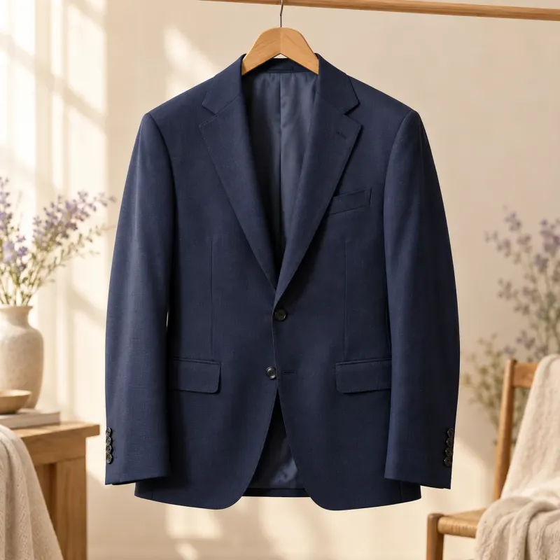 Blazer azul-marinho no cabide